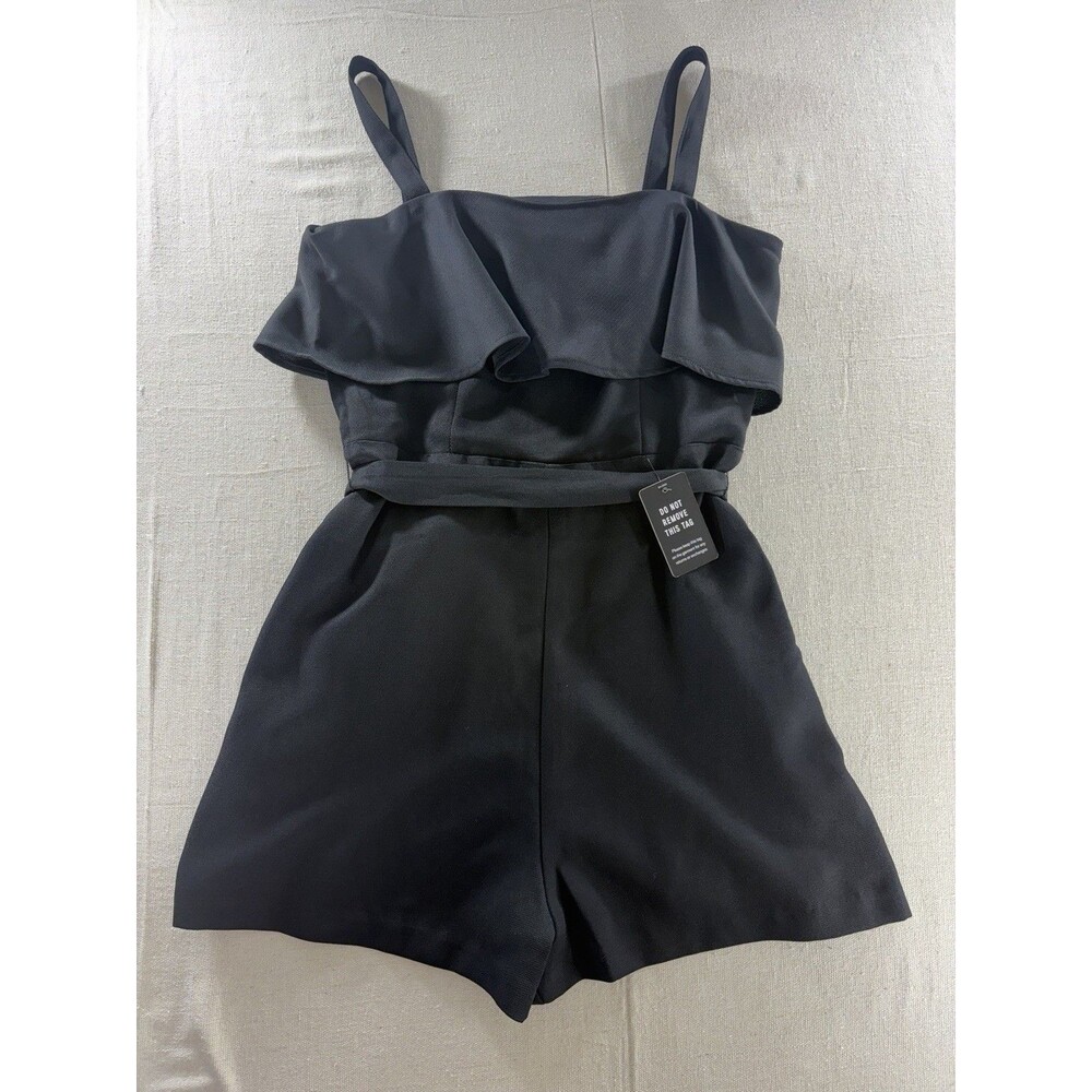Express Black Ruffle Top Cami Romper - Spaghetti Strap & Belted - NWT XS